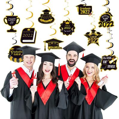 China 2022 Graduation Theme Party Decor Spiral PVC Wall Hanging Party Decorations Doctor Hat Congrats Grad 2022 Graduation PVC for sale