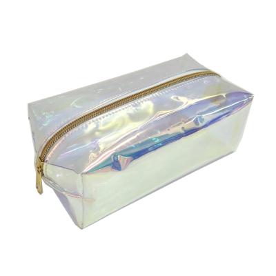 China Holographic Laser Promotion Fashion Zipper Cosmetic Bag Square Cosmetic Pvc Bag for sale