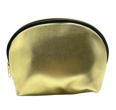 China Custom rpet modern round luxury metallic saffiano makeup fashion women gold private label pu cosmetic bag for sale