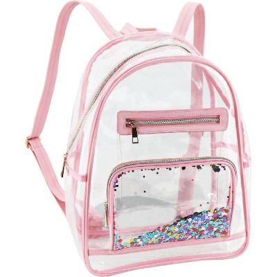 China Hot Selling Fashion Mini Pink Waterproof Travel Kids School Bag PVC Waterproof Clear Transparent Backpack With Sequins for sale