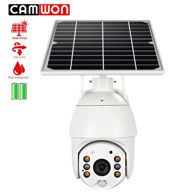 China PAN-TILT CAMWON Unique Innovative Wireless Wifi PTZ Security Battery Outdoor Solar Powered Camera 4G SIM Card for sale