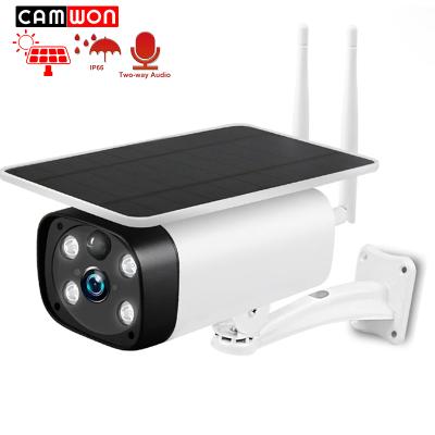 China Low Power Built-in Security Camwon 2Mp Camhi Siren Solar Powered CCTV WiFi IP Camera Night Vision with TF Card Cloud Storage for sale