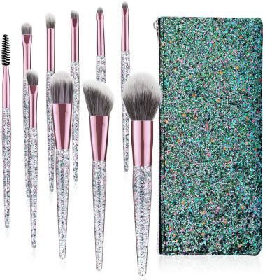 China Angular Blush Makeup Set Brush by Luxspire, Professional 10PCS Glitter Set Makeup Foundation Powder Brush Blush Eye Brush with Makeup Bag for sale