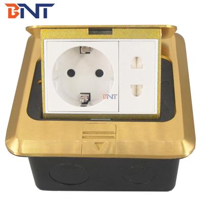 China With the terminal & Bottom Case Boente IP20 Gold Color Copper Finishing Office Home Indoor Slow Attenuating Noise Up Floor Outlet Box With EU Power Outlet for sale