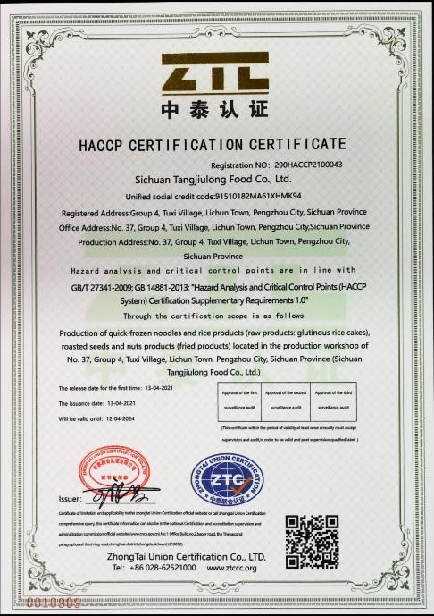 HACCP - Sichuan Tang Jiulong Food Co., Ltd