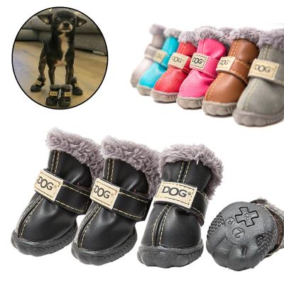 China 4 Pcs Durable / Set Fashion Dog Boots Winter Leather Leather Dog Shoes For Chihuahua Anti Slip Waterproof Pet Shoes For Small Dogs - 5 Sizes for sale