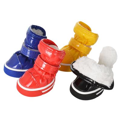 China 4pcs/set Dog Shoes Winter Viable Warm Dog Snow Boots PU Leather Shoes For Dogs Small Chiwawa Puppy Pet Waterproof Shoes Anti Slip for sale