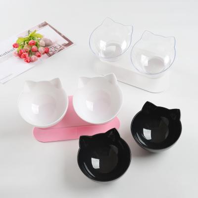 China Sustainable Cat Double Bowl Pet Feeder Cat Transparent Bowls Pet Food Non-Slip Bowls for Cats and Small Dogs Pet Supplies for sale