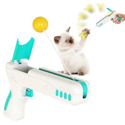 China Original Viable Funny Interactive Cat Toy With Feather Cat Stick Gun &Ball For Dogs Puppies Kittens Small Pet Products For Dropshipping for sale