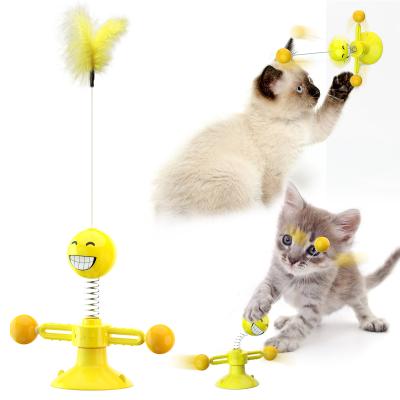 China 2021 Viable Cat Toy Turntable Funny Cat Stick Funny Windmill Toy Puzzle Training Pet Supplies Portable Interactive Pet for sale