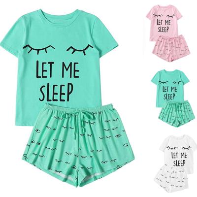 China Coldker QUICK DRY Nightgowns Women Pajamas Set Casual Shorts Short Sleeve Print Cotton T-shirt Sleepwear Set for sale