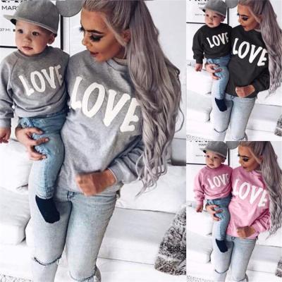 China Casual Matching Mommy And Baby Winter Clothes Long Sleeves Round Outfits Boy Collar Letter Mommy And Me for sale