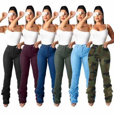 China New Arrival Viable Women Stacked Jeans Pants Ladies Bell Bottom Denim Women High Waist Ripped Rocket Jeans for sale