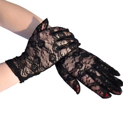 China New Hot Women Long Full Of Design Flower Jacquard Lace Gloves Wedding Bridal Gloves for sale