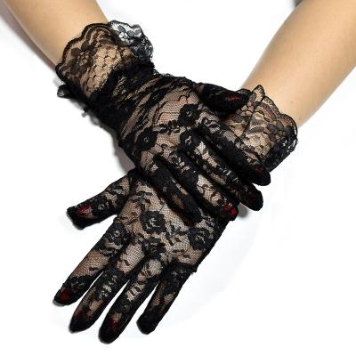 China Women Long Full Flower Jacquard Lace Gloves Wedding Bridal Gloves For Lady Party Decoration for sale