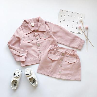 China Chic Chinese Style Korean Style Design Soild Color Button Up Girls Suit 2 Pieces Skirt and Top Set with Shoes for sale