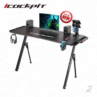 China Modern Metal Legs Computer Desk LED Gaming Table (Other) Adjustable Icockpit RGB Lights PC Computer Gaming Desk for sale