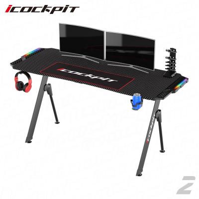 China iCockpit Latest Design RGB (Other) Adjustable Led Lamp Gaming Computer Desk Ergonomic Home Office PC Computer Table Gamer Desk For E-packing sports for sale