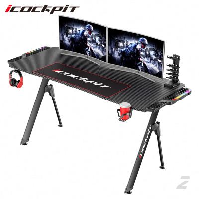 China Professional Ergonomic Modern Table Gamer Desk Gaming Computer Physical Channels (Other) Adjustable Icockcpit Racing Gaming Desk With Led For E-sports Competition for sale