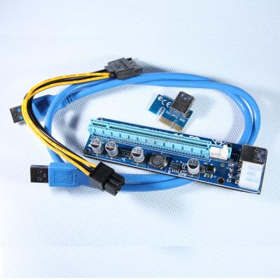 China For bitcoin mining PCIe PCI-E x16 to x1 powered riser adapter card with 60cm extension cable USB 3.0 and 6 Pin Interface for sale