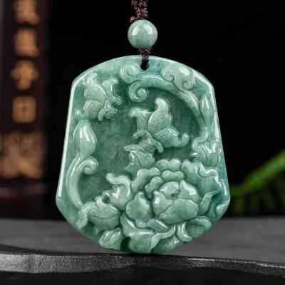 China Men's and Women's Jadeite Butterfly Peony Genuine Ethnic Natural Flower Pendant General Wholesale DW50 for sale