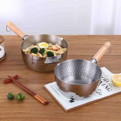 China Snow 430 304 Pan Boiling Pot Milk Pot Stocked Japanese Style Stainless Steel With Wooden Handle for sale