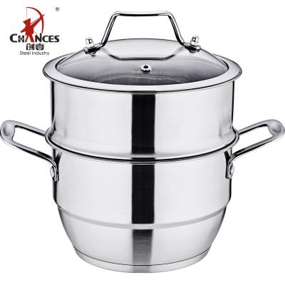 China Sustainable 2 Layer Double Bottom Stainless Steamer Pot for sale