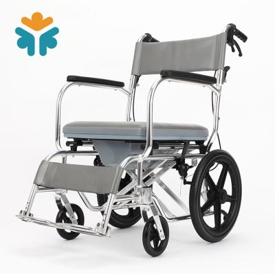 China Comfortable Lightweight Aluminum Toilet Chair Folding Commode Wheelchair For Disabled for sale