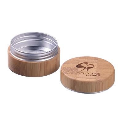 China 10ml 30ml aluminum jar with bamboo lid cover eco-friendly cosmetic cream jar for sale