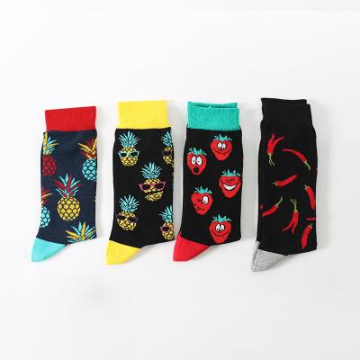 China Spring new design fashion jacquard fruit women kitted bamboo causal men custom crew socks for sale