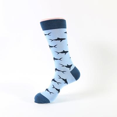 China OEM 2020 Hot Sale Fashion Bamboo Fiber Blue Jordan Crew Mens Shark Pattern Socks for sale