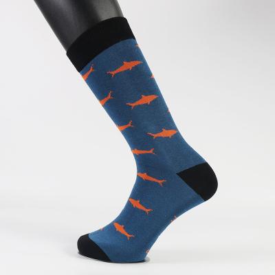 China High Quality New Design Men Crew Orange Shark Pattern Bamboo Dress Socks for sale