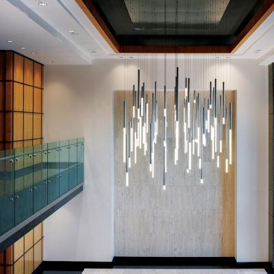 China Good Quality Minimalist Custom Round LED Pipe Chandelier Industrial Stair Tubes Hanging Pendant Lighting for Villa Hotel DMX Dimmer for sale