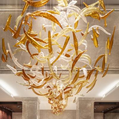 China Post Modern Custom Handmade Amber Glass Chandelier Fashion Color Art Decorative Lightings For Hotel Lobby Banquet Hall Club for sale