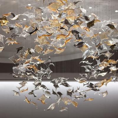 China Minimalist Bespoke Handmade Art Glass Chandelier For High Ceilings Fixture Pendant Light For Hotel Lobby Banquet Hall Project Lighting for sale