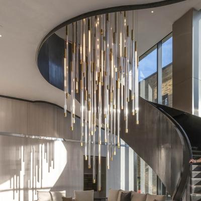 China China Indoor Customize Round Pipe Glass Chandelier Good Quality Industrial Staircase Hanging Pendant Lighting For Villa Hotel DMX Dimmer for sale