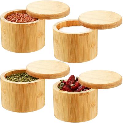 China Freshness Preservation 4 Pieces Bamboo Storage Jars Spice Salt Pepper Box With Magnetic Swivel Lid Compartment for sale