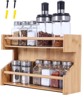 China Modern Wood Shelves Wall Bamboo Spice Rack Adjustable Expandable Wall Mounted Spice Rack for sale