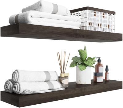 China Modern Wooden Wall Shelves Floating Wall 2 Shelf Natural Bamboo Shelf Set Wall Mounted for sale