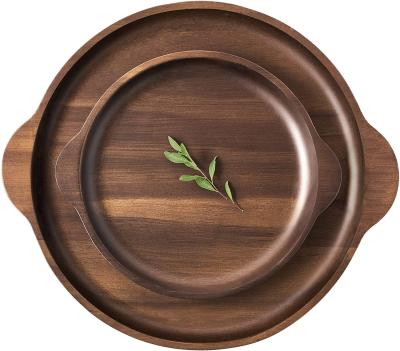 China Sustainable Acacia Wood Dish Charger Serving Tray and Wooden Tray Set of 2 (11