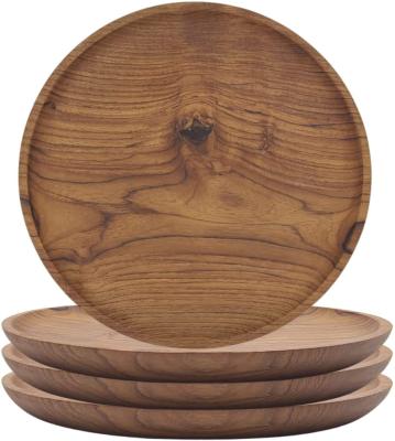 China Solid Viable Wooden Dinner Dishes Teak Wood Food Dish Around Serving Tray Or Serving Dishes for sale