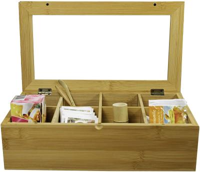 China Sustainable Bamboo Tea Organizer Wood Box Storage With Clear Lid 14