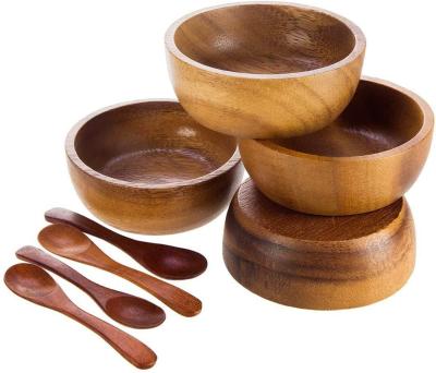 China Small Sustainable Acacia Wood Bowl For Condiments Dip Sauce Ketchup Jam Mix Olive Salsa Dia 2.75