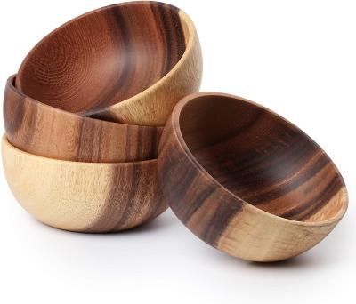 China Sustainable Acacia Wood Salad Bowl 6.3inches Set Of 4 Individual Salad Bowls For Salad Fruits And Cereal for sale