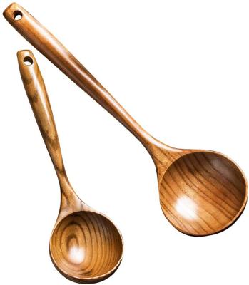 China Viable Wooden Spoon 2 Pcs Wooden Spoon Pouch 14 Inch Set Serving 11 Inch Soup Spoon for sale