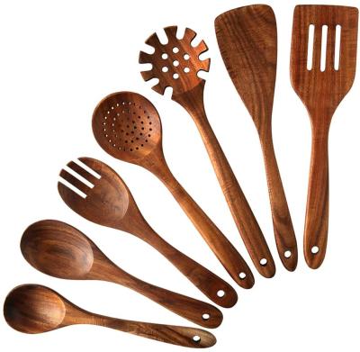 China Sustainable Flatware Wood 7 PCS Teak Wood Spoons And Spatulas for sale