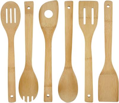 China Sustainable Bamboo Flatware 6 Pcs Bamboo Utensils Wooden Spoons And Wooden Spatula for sale