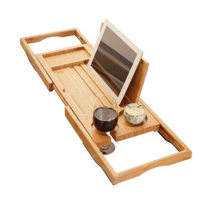 China Bath Tray With Extending Side Expandable Bamboo Foldable Bath Table Trolley For Luxury Bath for sale