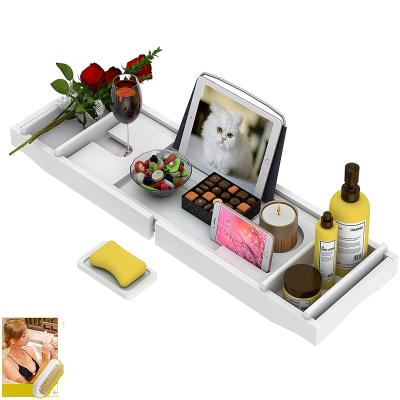 China Extending High Quality Sustainable New Design Bamboo Bathroom Bath Tub Trolley Tray for sale