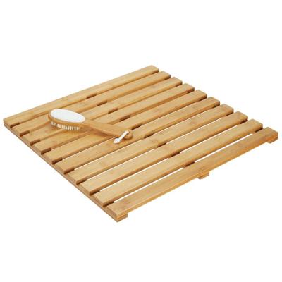 China Sustainable Natural Bamboo Wooden Bath Mat Anti Slip Floor Bamboo Bath Mat For Shower for sale